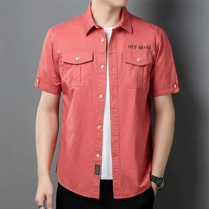 Camicia estiva casual in cotone sottile a maniche corte, camicia da lavoro in puro cotone, camicia estiva slim fit alla moda e di bell'aspetto