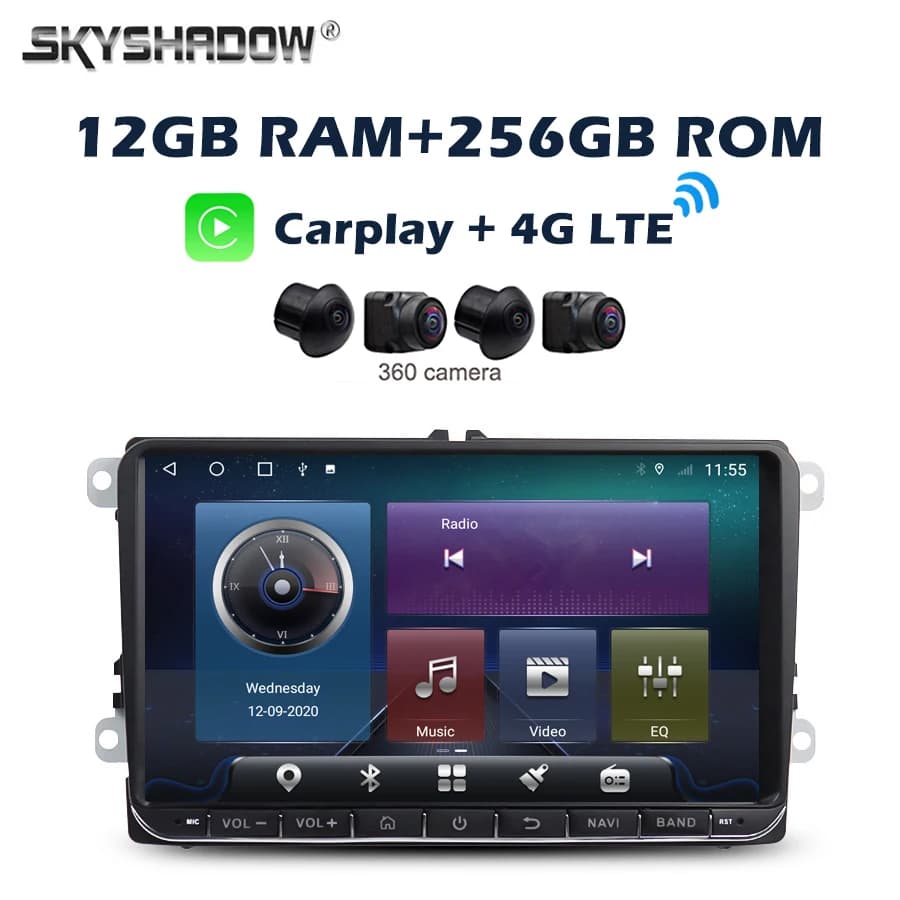 12G + 256G 360 4G LTE Carplay Auto Android 14.0 IPS Lettore DVD per auto GPS WIFI Bluetooth Radio per VW Polo Jetta Tiguan Passat CANBUS