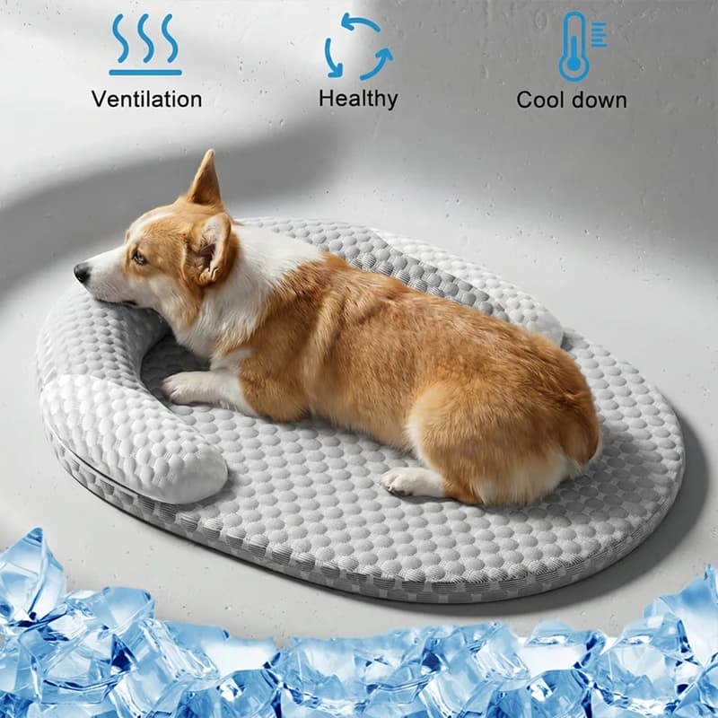 Summer Ice Silk Cooling Pet Mat, Breathable Heat Dissipation Oval Dog Bed Nest, Cooling Pad for Small Medium Large Dogs Cats