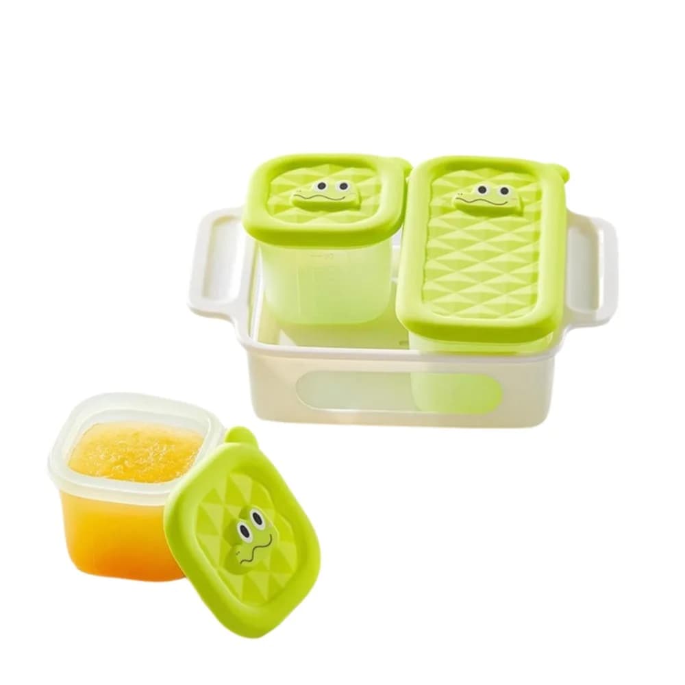Vassoio per congelatore per alimenti per bambini con design a griglia 3/4/6, forma quadrata, stampo per cubetti di ghiaccio in silicone resistente al calore con coperchio per uso alimentare