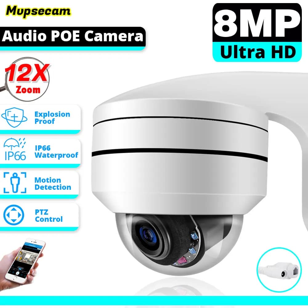 Telecamera POE di videosorveglianza HD 4K 8MP Zoom ottico 12X PTZ IR Smart Detect CCTV Security Outdoor telecamera IP antivandalo Dome