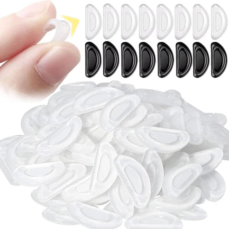 Cuscinetti Nasali Antiscivolo per Occhiali, in Silicone Morbido Adesivo, per Montature di Occhiali e Occhiali da Sole (Nero/Trasparente)
