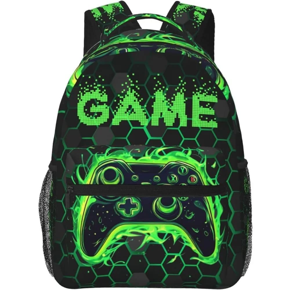 Zaino per bambini con controller per videogiochi verde per ragazze Zaino per scuola per ragazzi Zaino per laptop Viaggi Escursionismo Campeggio Lavoro Computer Bac
