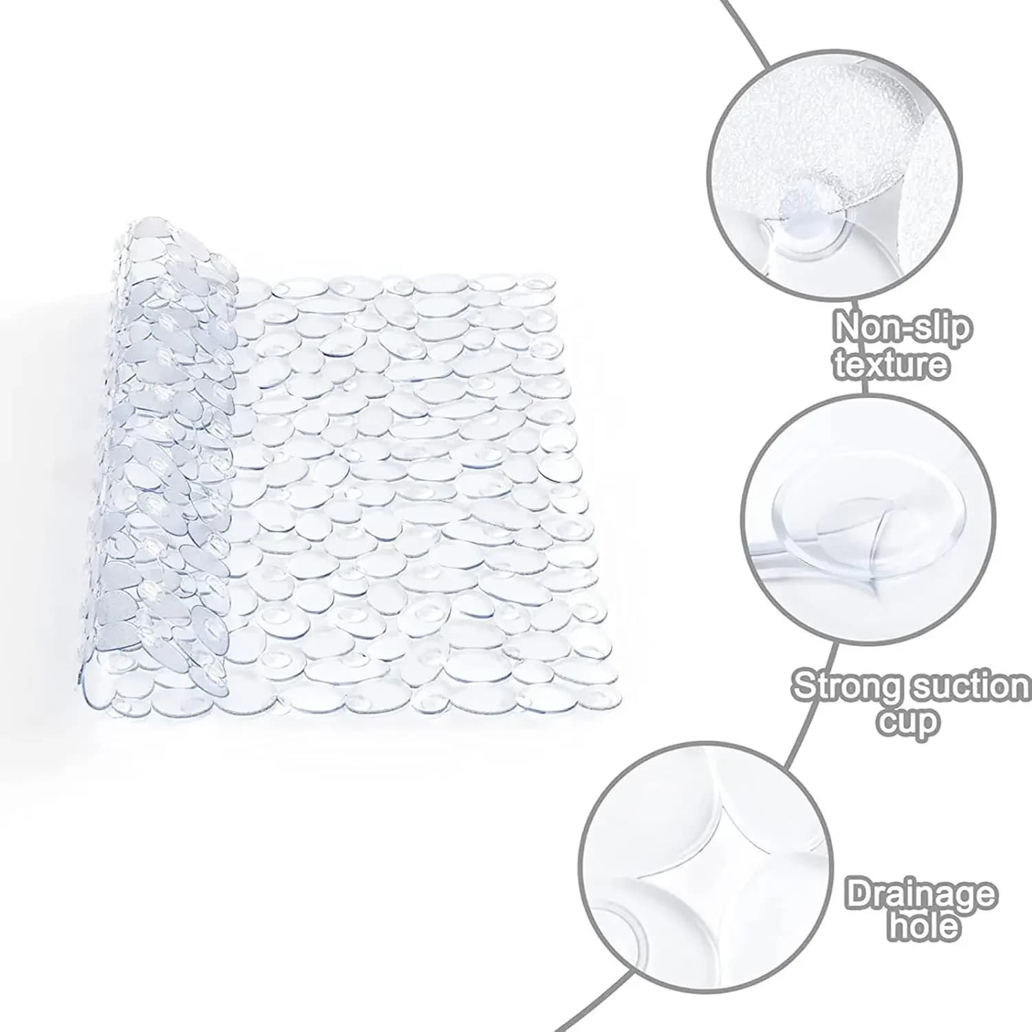 Tappetino da doccia antiscivolo premium 20,5x21 pollici/52x53 cm, tappetino da bagno in PVC con forti ventose design a ciottoli scarico rapido per vasca da bagno