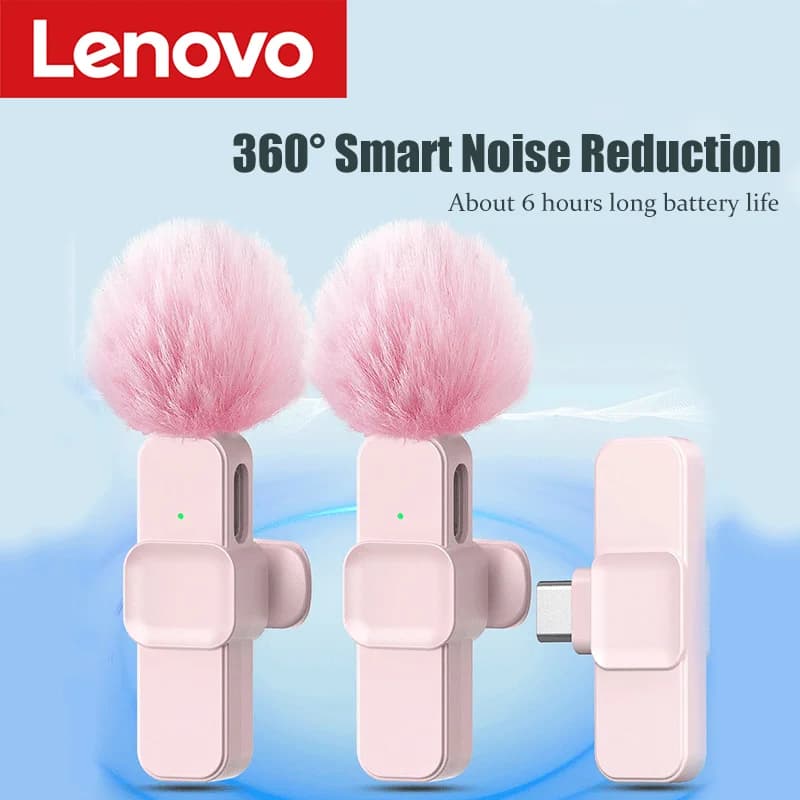 Microfono Lavalier Wireless Rosa Lenovo per iPhone, Android, PC, Gaming, Registrazione Audio Video Portatile, Microfono per Vlog