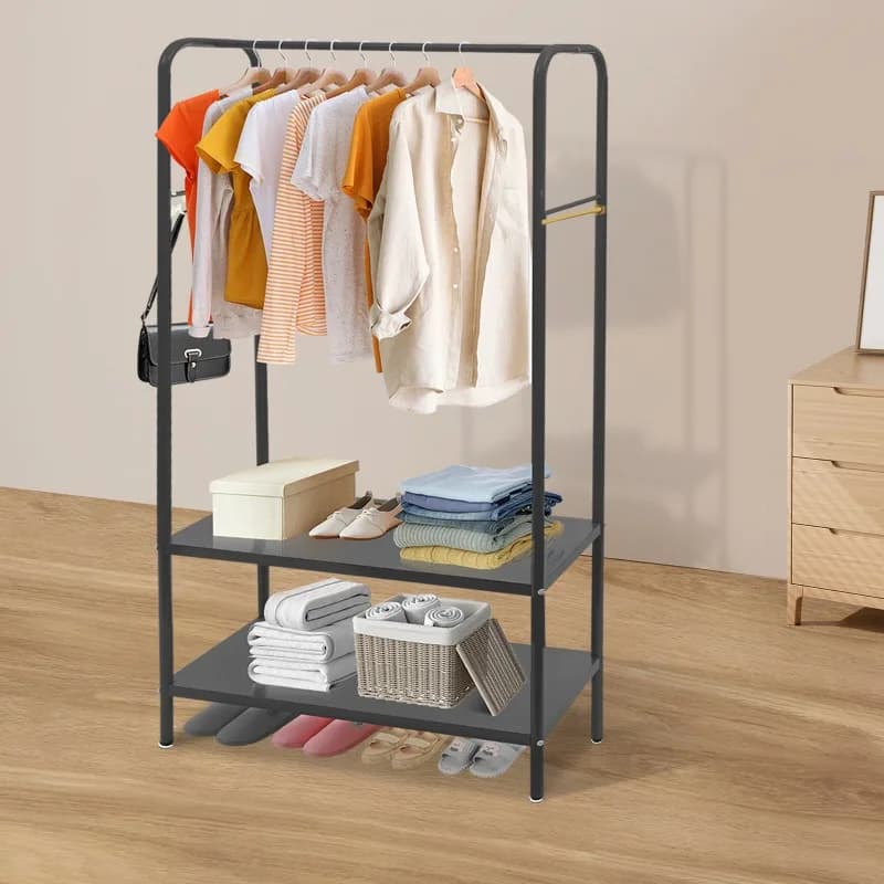 Clothes Rack with Bottom Shelves, Home Clothes Rack, Standing Clothes Rack New. Portable Hanger
