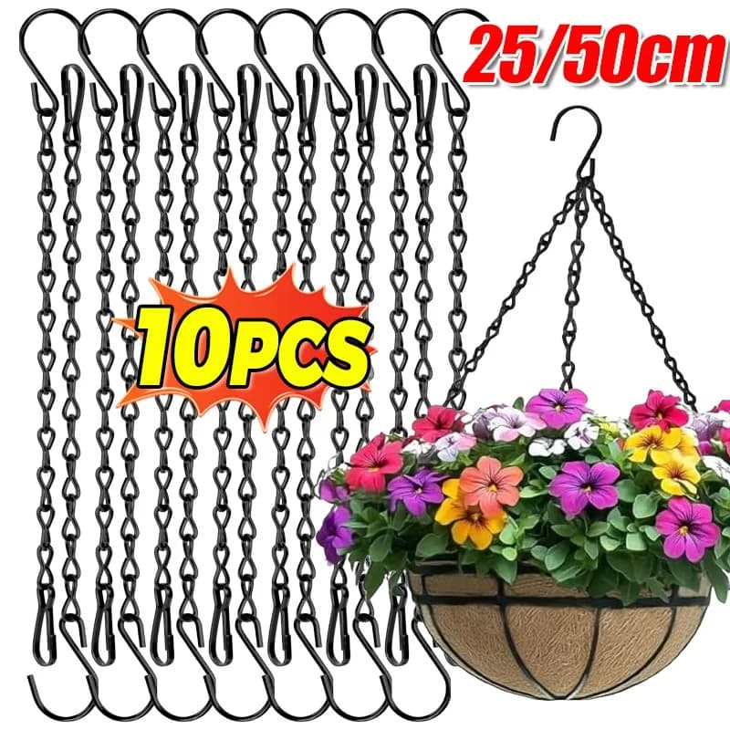 Heavy hanging chains with ceiling hooks, black metal chains for plants, baskets, flower pots, home and garden accessories
