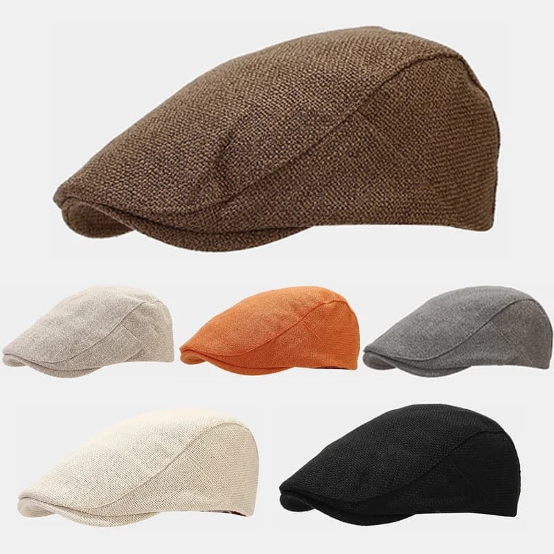 Men's and Women's Linen Vintage Caps, Fashion Adjustable Newsboy Hats, Unisex, Breathable, Unit Tint, Artist's Hats and Painter