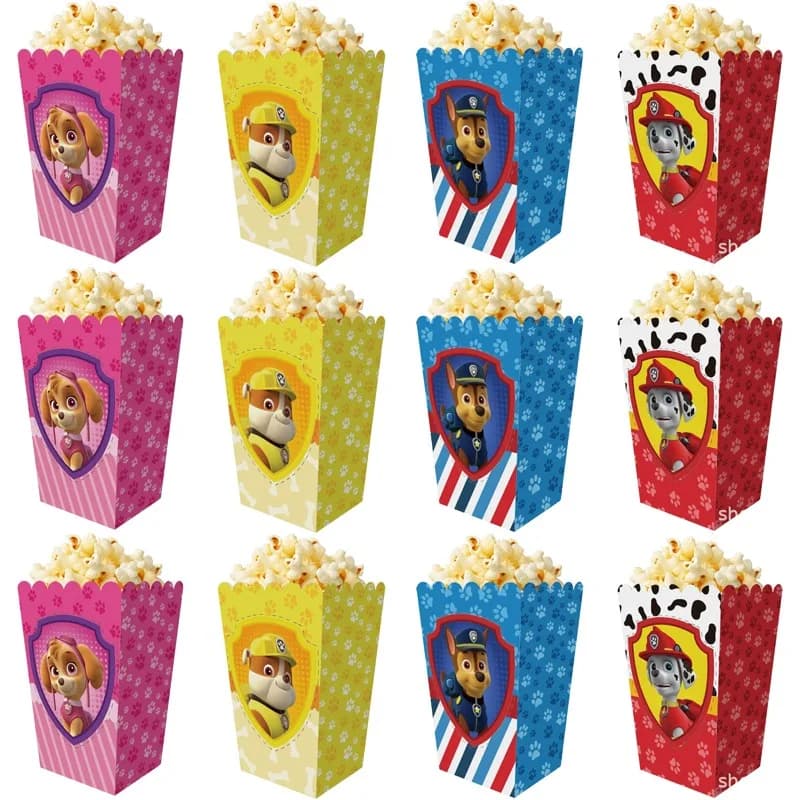 12 Pz/set Paw Patrol Tema Caramelle Popcorn Scatola Biscotti Snack Al Cioccolato Scatole Ragazzo Ragazza Compleanno Scatola di Caramelle Rifornimenti Del Partito