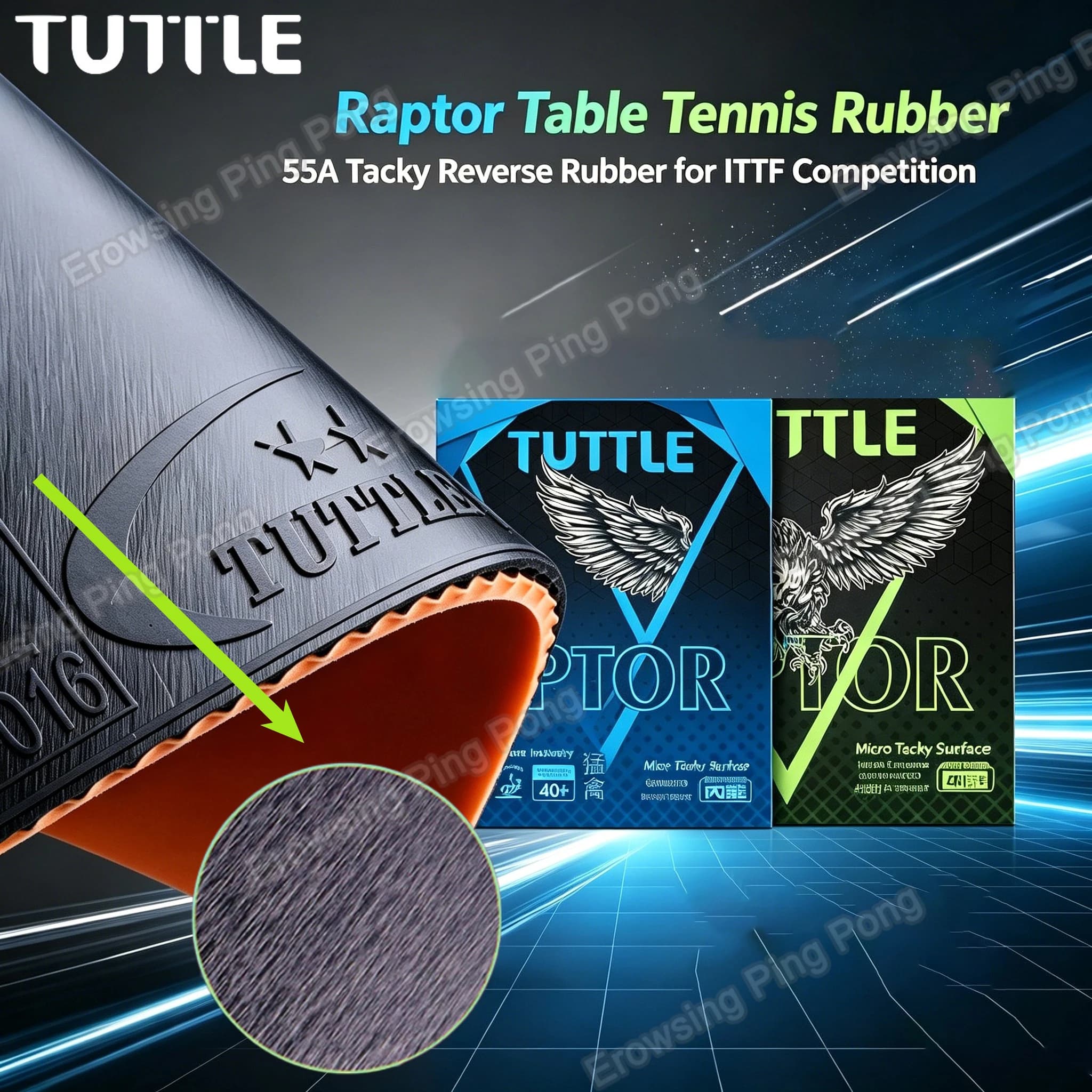 TUTTLE Raptor 55A 66B Drawn Surface Table Tennis Rubber ITTF Approved Micro Tack Ping Pong Rubber Arc Fast Attack Racket Rubber
