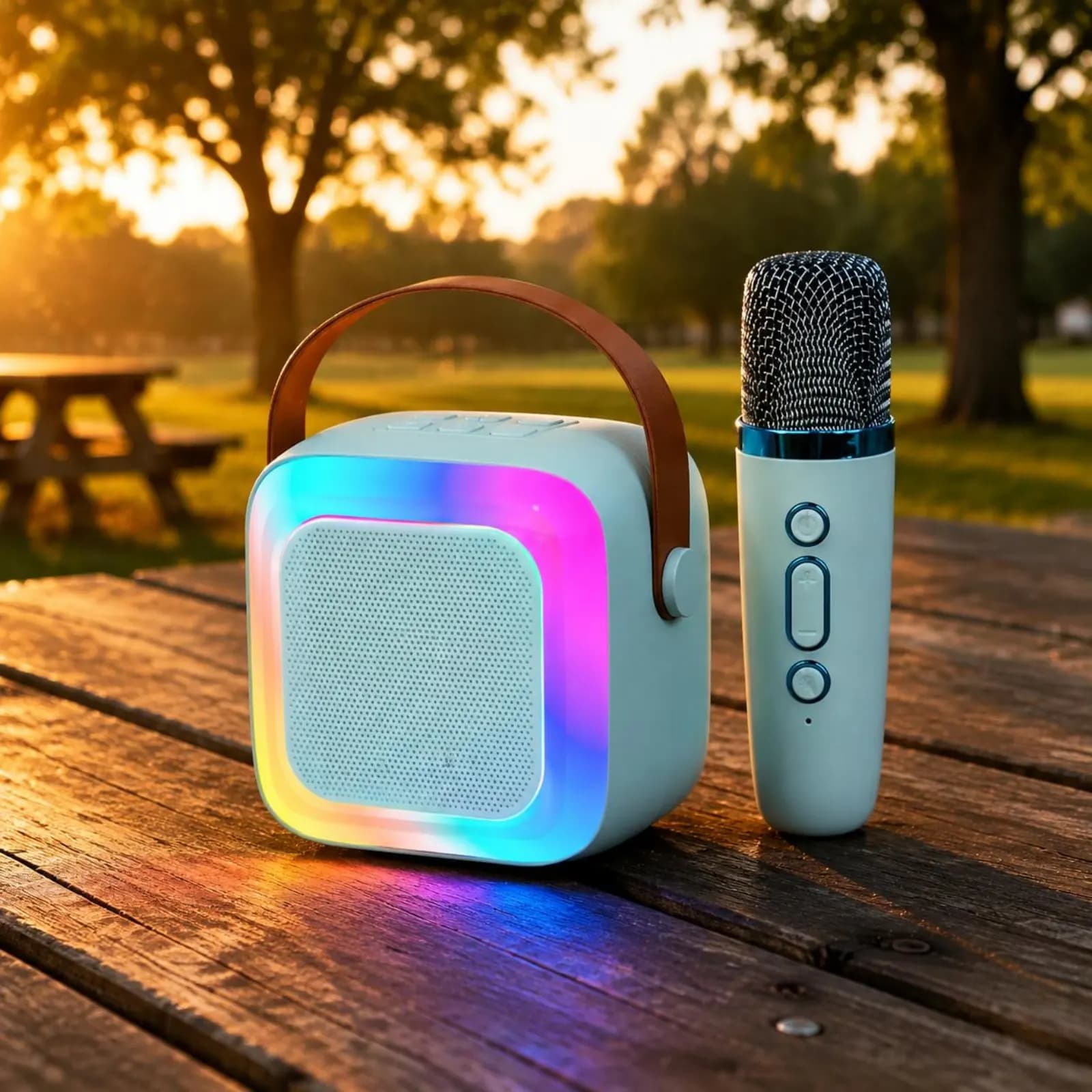 Bluetooth Karaoke Speaker Deep Bass Wireless Mic Speaker Set Portable Karaoke Machine LED Lights Audio Device for Outdoor, Party