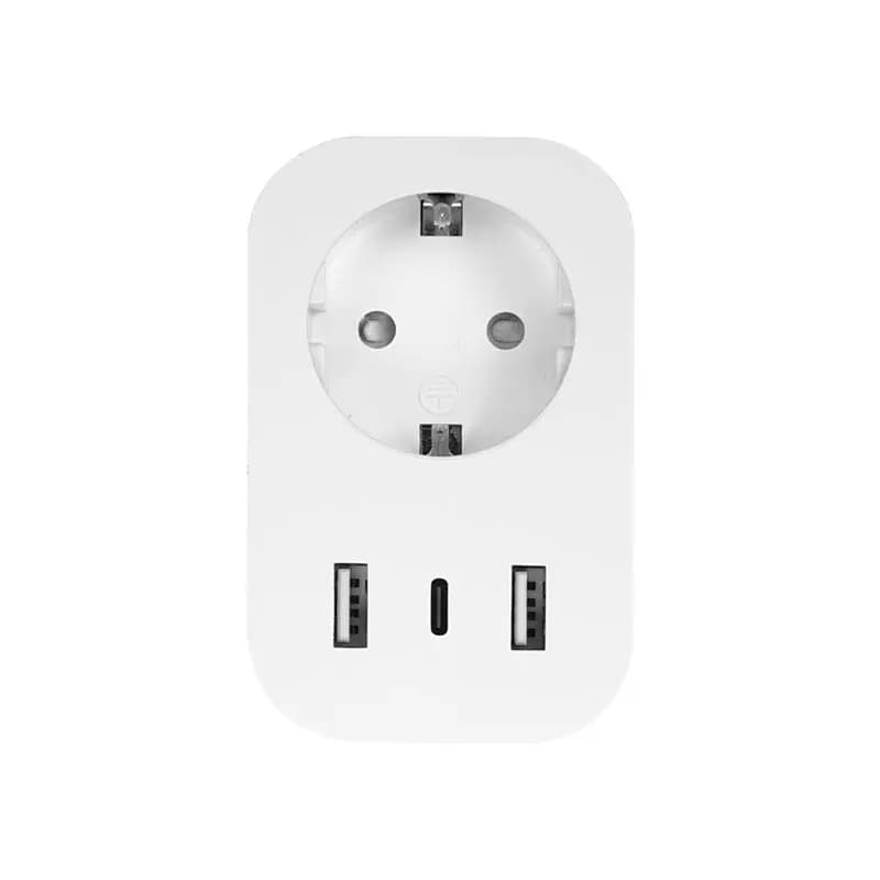 JABS-Tuya Wifi Smart Plug 16A EU socket 2Xusb + 1Xtypec with power monitoring app/voice control Fast charging EU plug