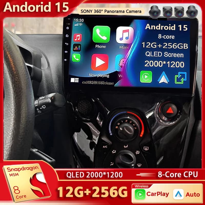 Android 15 Per Peugeot 108 Toyota Aygo B40 2014-2021 Citroen C1 2K QLED Android Autoradio Lettore Video Multimediale GPS 4G stereo