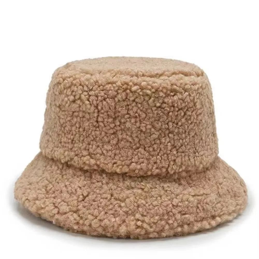 Fashion Lambswool Bucket Hats Letter Embroidered Thick Warm Sun Visor Cap Sun Protection Panama Fisherman Cap Winter Outdoor