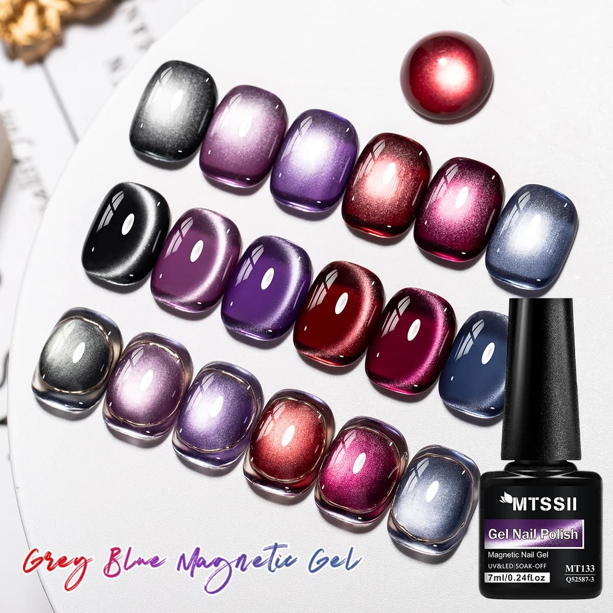 Smalto Semipermanente Magnetico Effetto Occhio di Gatto Moonlight 7ml Grigio Blu Rosso Nero Unghie Autunnali e Invernali Ultra Brillanti Soak Off Gel UV