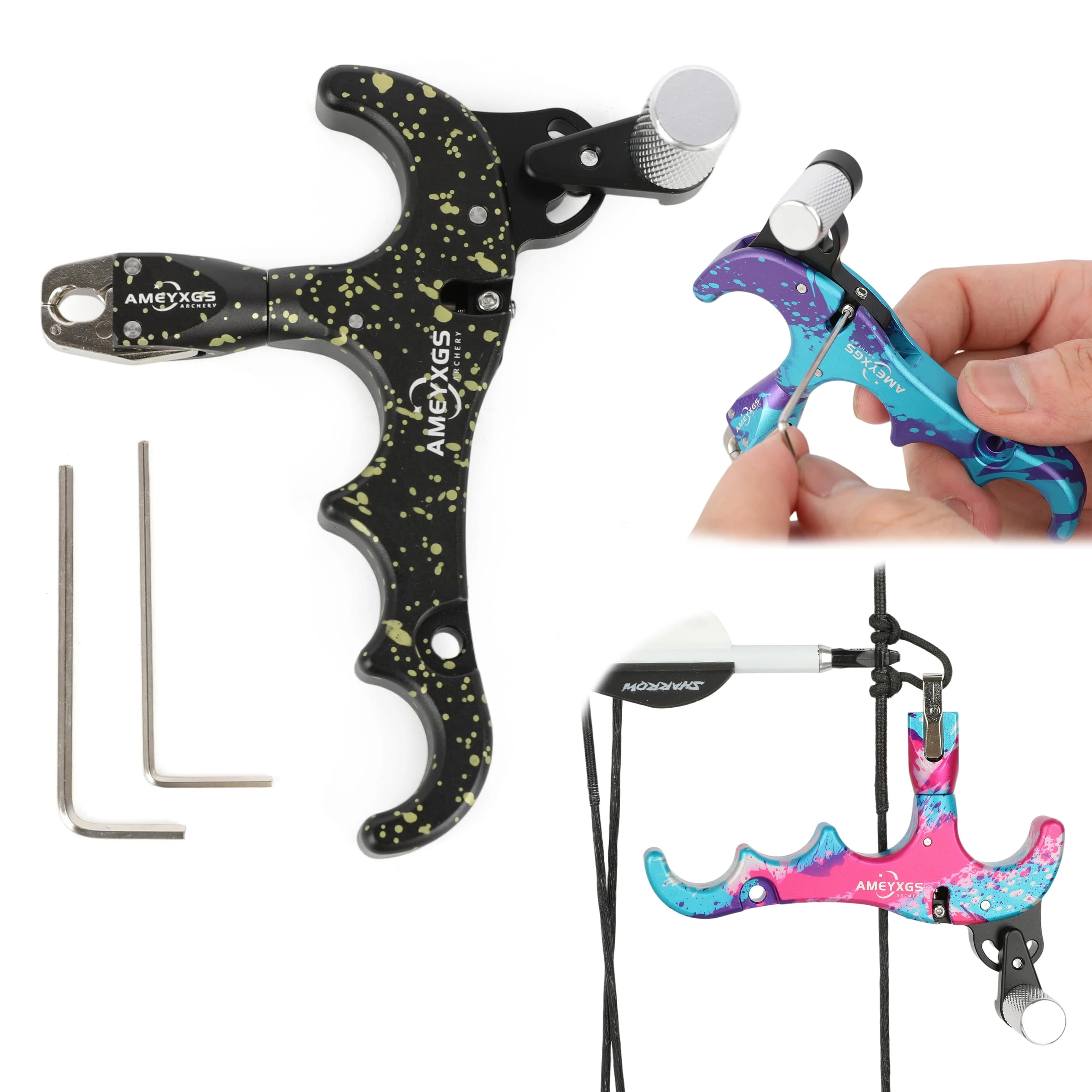 Compound Bow 4 Finger Release Aids LH/RH 360° Jaws Sensitivity Adjustable for Bow Archery Hunting Target Shooting Practice