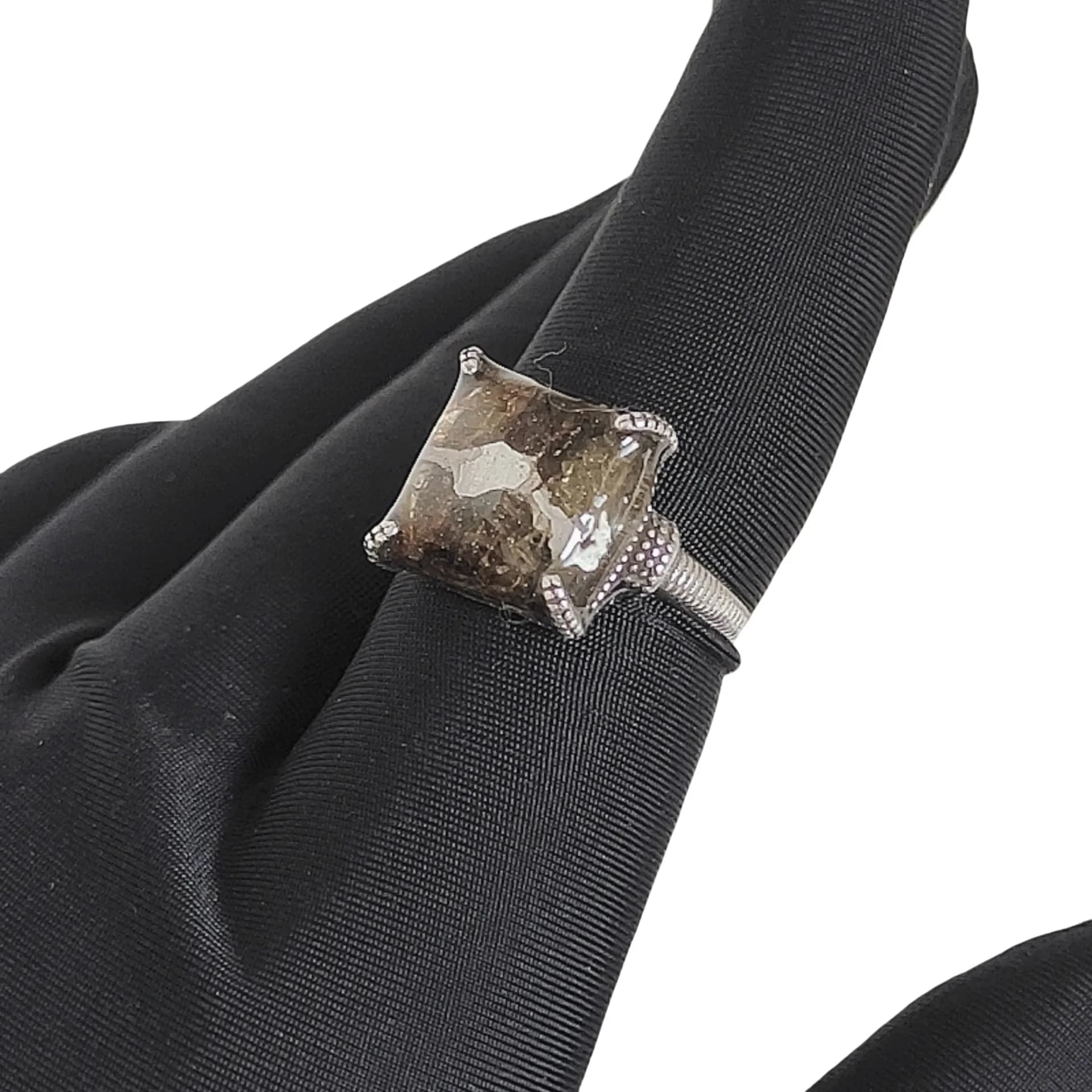 2.7g Seymchan Pallasite Oliva Meteorite S925 Anello in argento Campione Meteorite naturale Materiale Anello fatto a mano Collezione - LB084