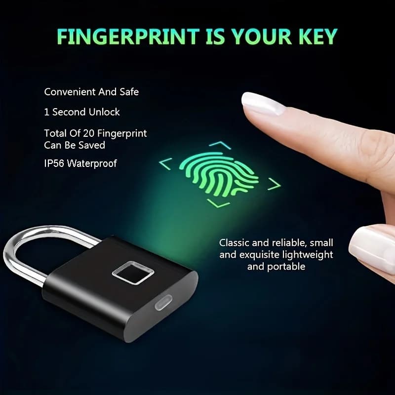 Mini lucchetto intelligente con impronta digitale, lucchetto di sicurezza impermeabile, antifurto, senza chiave, ricaricabile tramite USB, per valigie, bagagli, serratura per porta