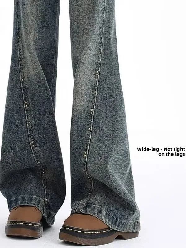American Retro High Waist Bell Bottom Jeans Women's Spring Autumn Large Size Design Slimming Non-Matching Leg Jeans