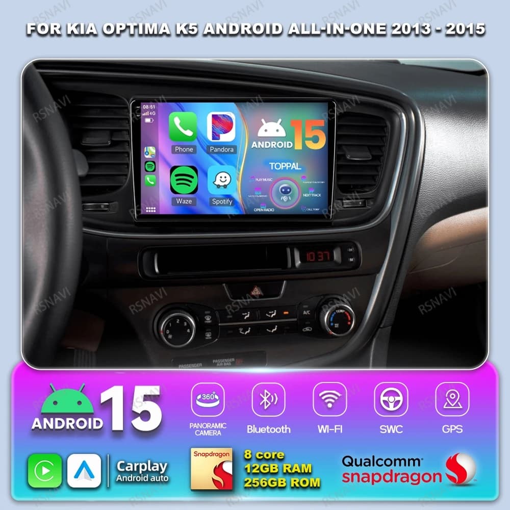 Autoradio Android 15 per KIA Optima K5 Android All-in-one 2013 - 2015 Navigazione GPS Stereo Multimedia Wireless Carplay Auto DVD