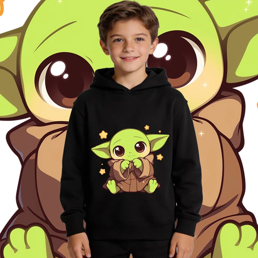 Felpa con cappuccio in pile per bambini e bambine con stampa Star Wars Cute Baby Yoda, pullover casual sportivo
