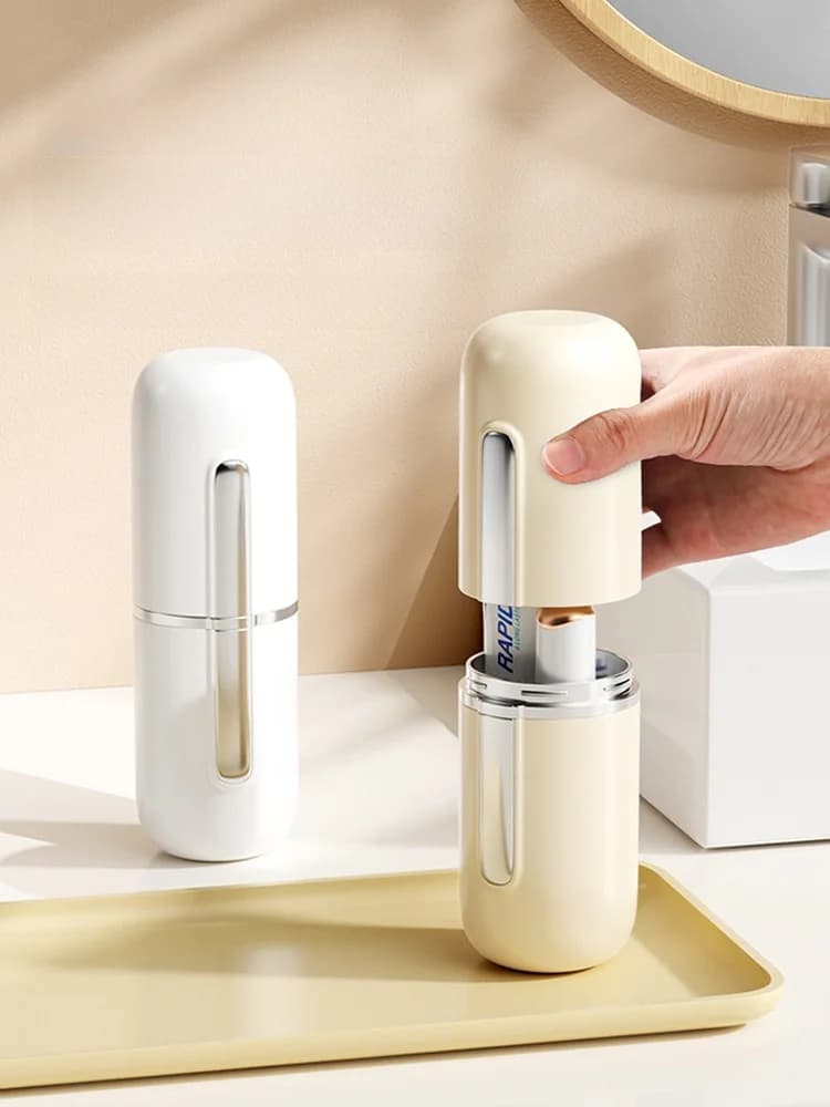 Set da Viaggio Portatile: Bicchiere Porta Spazzolino, Porta Dentifricio, Bicchiere per Collutorio, Essenziali per il Bagno, Contenitore per Dentifricio, Design Estetico