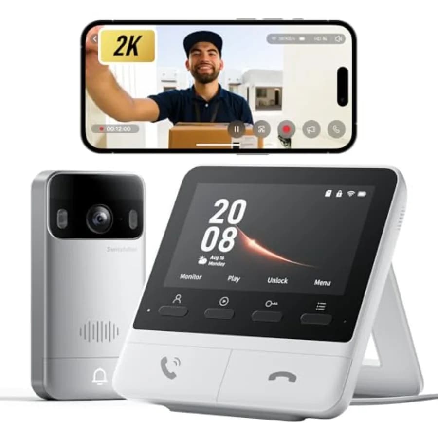 Videocitofono Wireless con Monitor Senza Abbonamento, Schermo da 4,3 Pollici, Alimentato a Batteria, Visione Integrale 2K FHD, Audio Bidirezionale