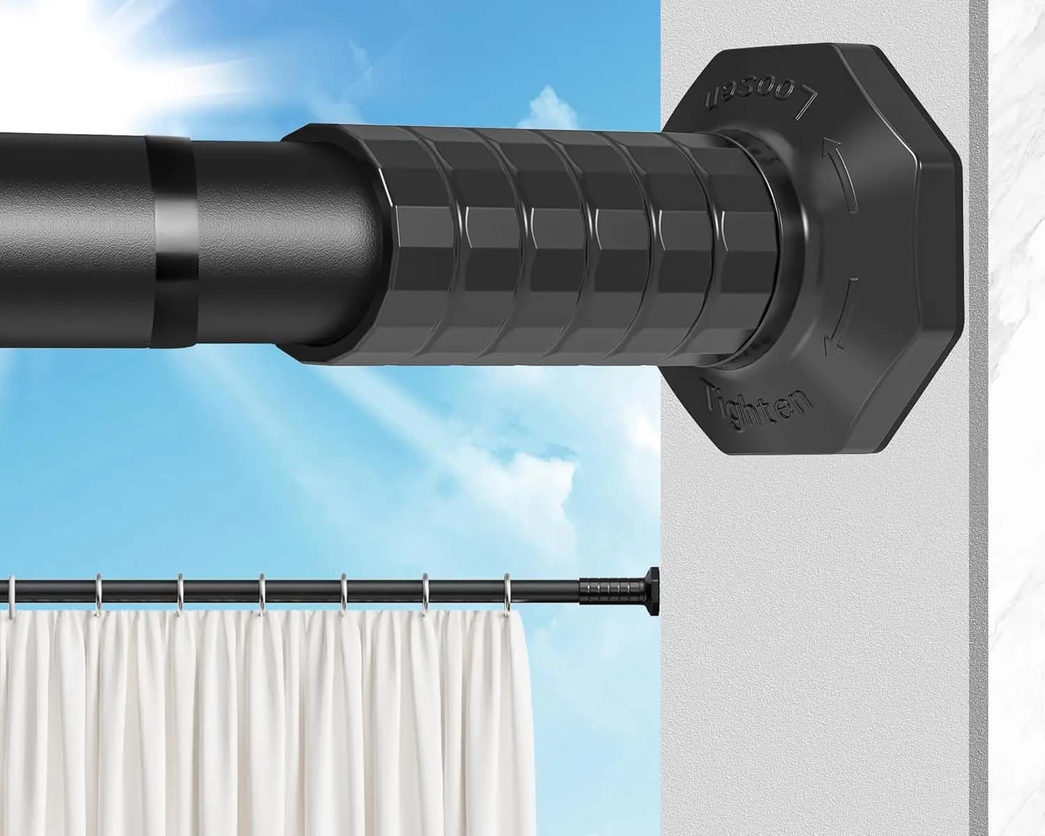 Asta per tende a tensione resistente 51-148 pollici, senza foratura, antiruggine, senza attrezzi, nera