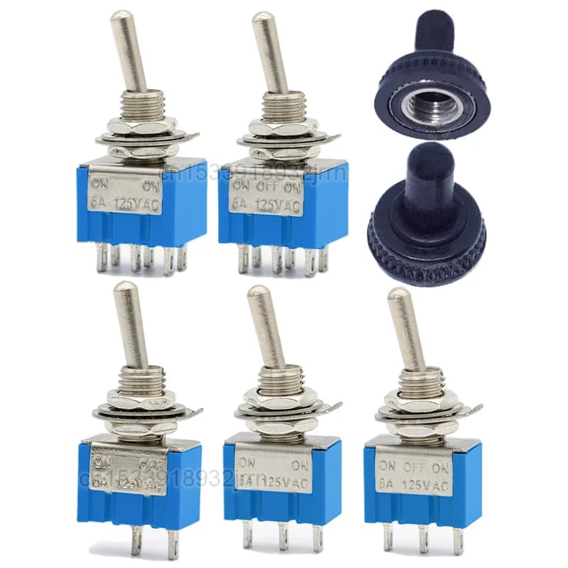 5Pcs interruttore a levetta azzurro ON-OFF-ON / ON-OFF 3pin 6pin 3 posizioni Latching MTS-102 MTS-202 AC 125V/6A 250V/3A tappo impermeabile