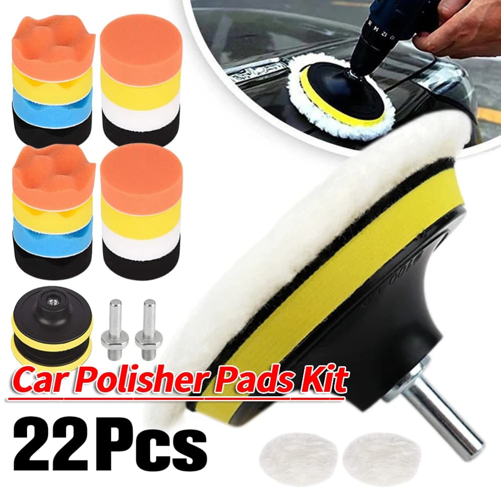 Kit di tamponi in spugna per lucidatura per auto da 22 pezzi da 3 pollici Kit tampone in schiuma riutilizzabile in fibra di lana lavabile per rimozione automatica dei graffi