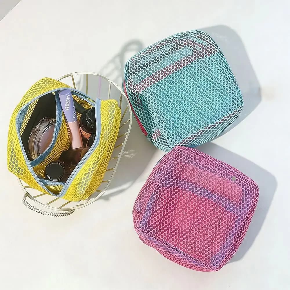 Durable Dopamine Color Storage Bag Large Capacity Toiletry Make Up Case Candy Color Mesh Cosmetic Bag