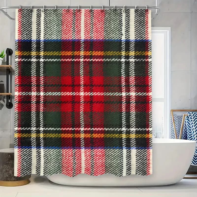 Set di tende da doccia moderne scozzesi, decorazioni da bagno impermeabili per la decorazione domestica