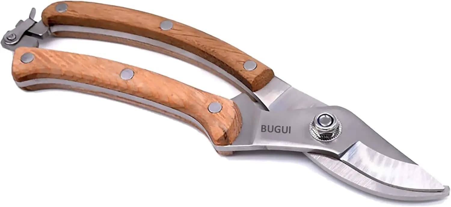 Forbici da Potatura con Manico in Legno, Lama in Acciaio SK-5, Taglio da 1 Pollice, Forbici da Giardino Affilate, 8 Pollici
