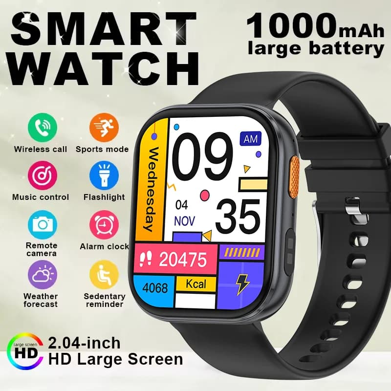 New GPS Smartwatch with Compass, 2.04 HD Screen, Cardiaca Frequency Monitor, Waterproof, Bluetooth Calls, For Men and Women 2026