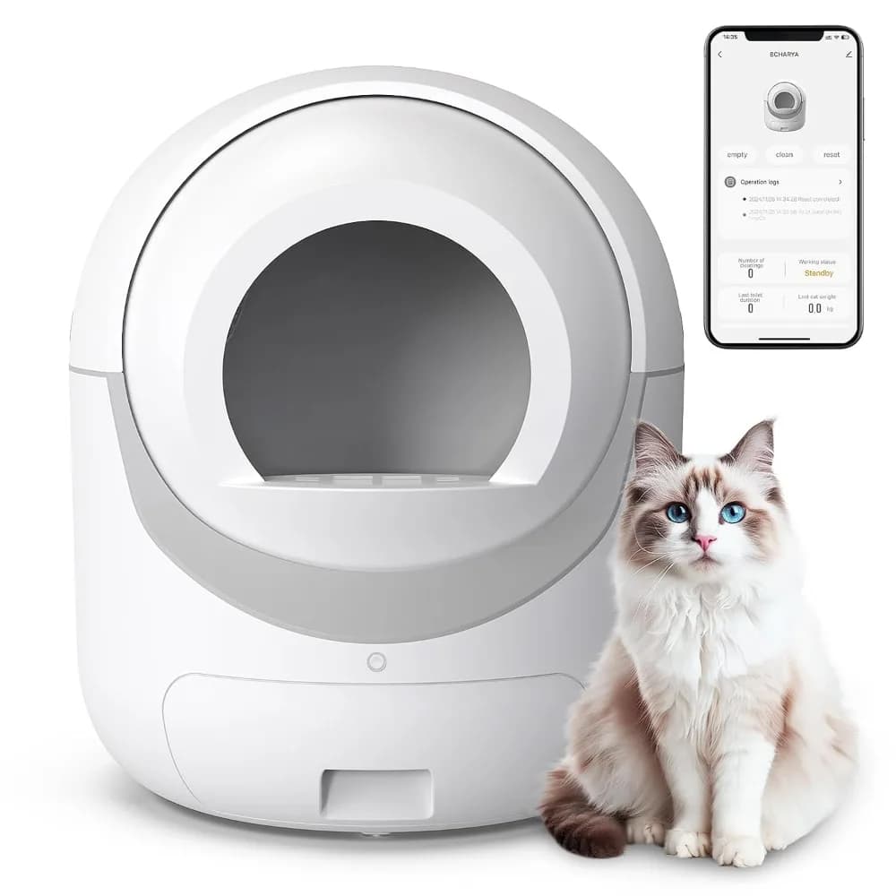 Self Cleaning Cat Litter Box, Automatic Cat Litter Box with APP Control Odor Removal Safety Protection for Multiple, Customized