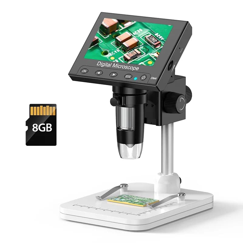 Microscopio digitale Hayve DM4 con schermo IPS da 4.3 pollici microscopio a moneta 1000X con 8 led, compatibile con Windows 8GB incluso