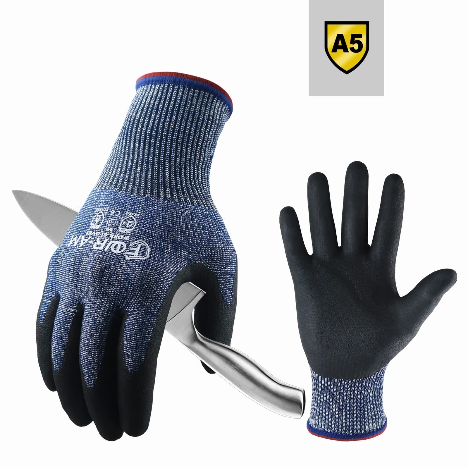 Level 5 cut-resistant gloves, weld non-slip handle, heavy work, durable and breathable nitrile foam coating, touchscreen