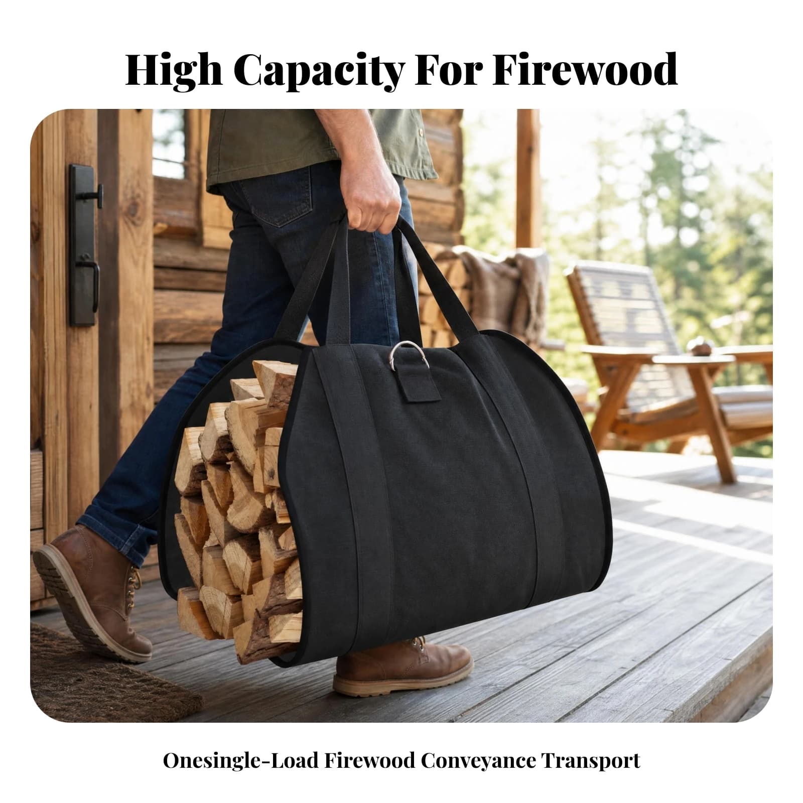 Log Carrying Bag Open Top Firewood Carrier Wood Tote Hand Grip Outdoor Storage Portable