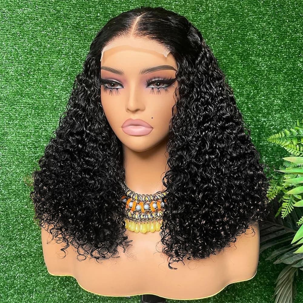 Bob Human Hair Wigs Pre Plucked Water Wave 13x4 Lace Front Wigs Human Hair Upgraded Transparent 4x4 Lace Closure Wigs Burmese Deep Wave Human Hair for Women Natural Black 10-16Inch