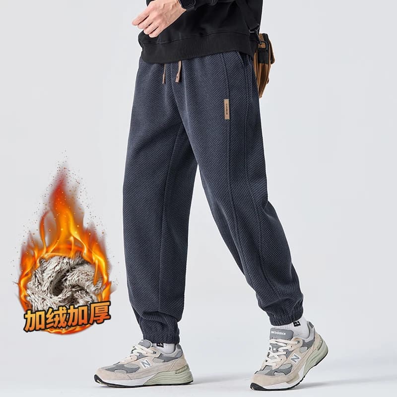 Pantaloni sportivi da uomo con risvolto foderati in pile termico Pantaloni sportivi invernali pesanti Pantaloni sportivi in pile da abbigliamento casual