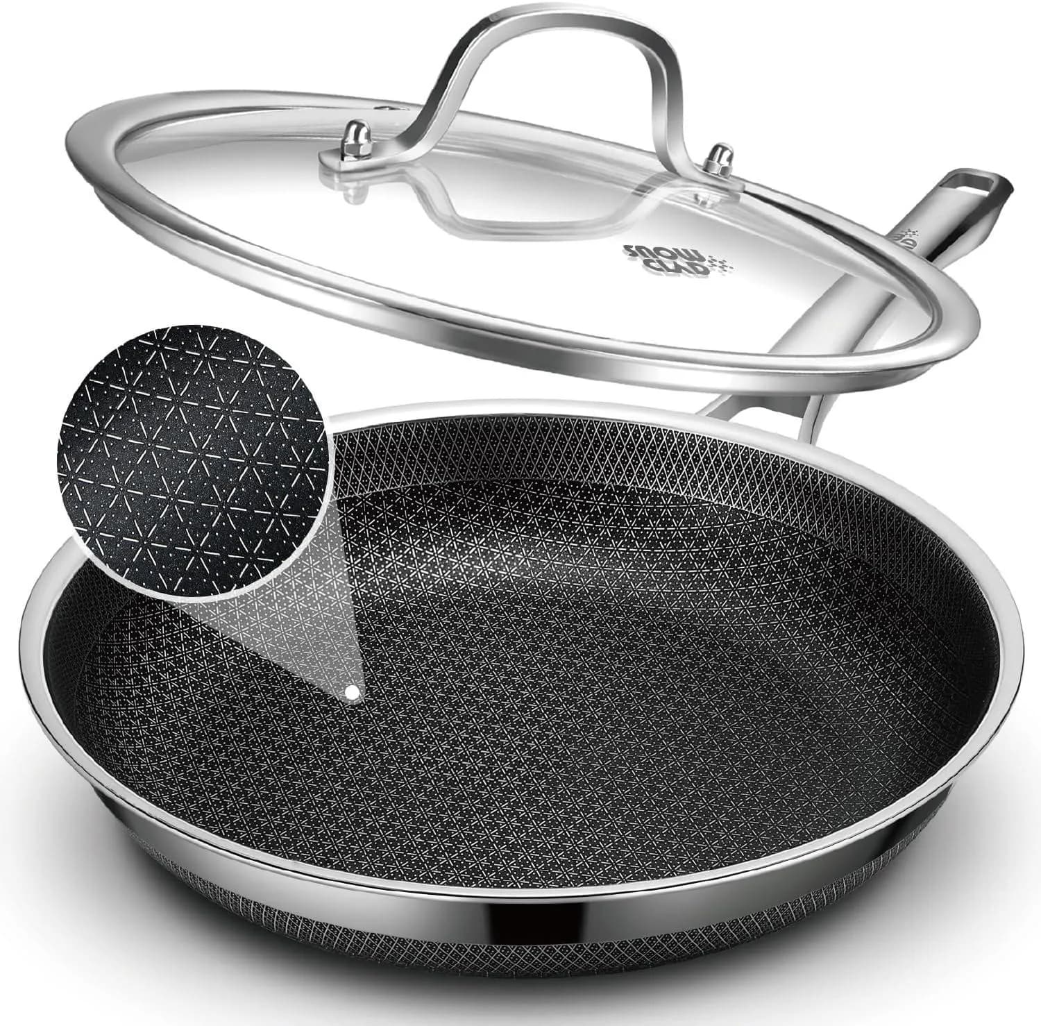 Non-stick pan with lid Stainless steel induction pot set Safe 10 inch oven pan for cooking in the house Easy to clean