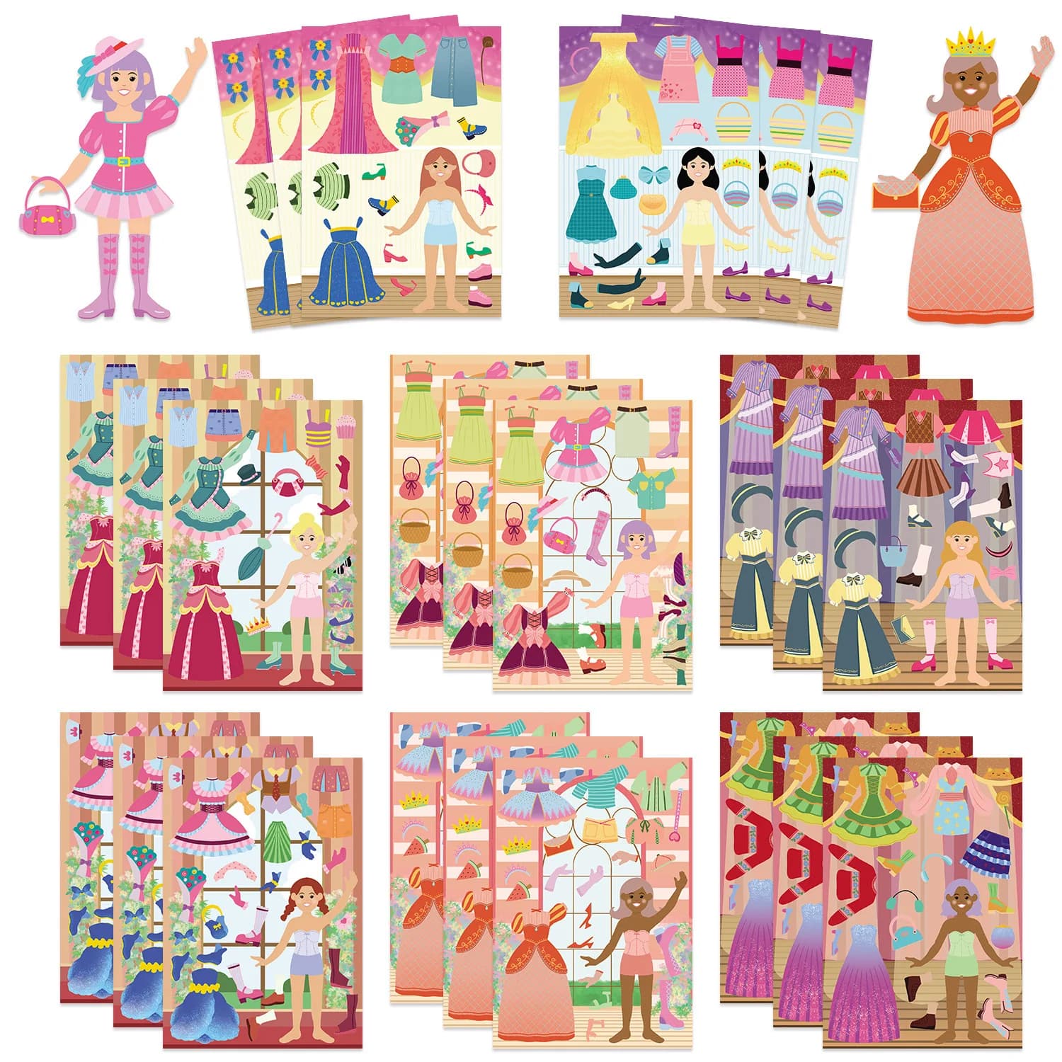 8/16/24PCS Cartoon Princess Dress up Stickers, Colorful Cartoon Funny DIY Stationery Boxes, Notebook Decoration Stickers