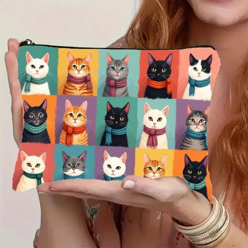 Borsa per il trucco con stampa di gatti carini, organizer cosmetico pieghevole con chiusura a cerniera, custodia da toilette da viaggio, regalo per donne e uomini per gli amanti dei gatti