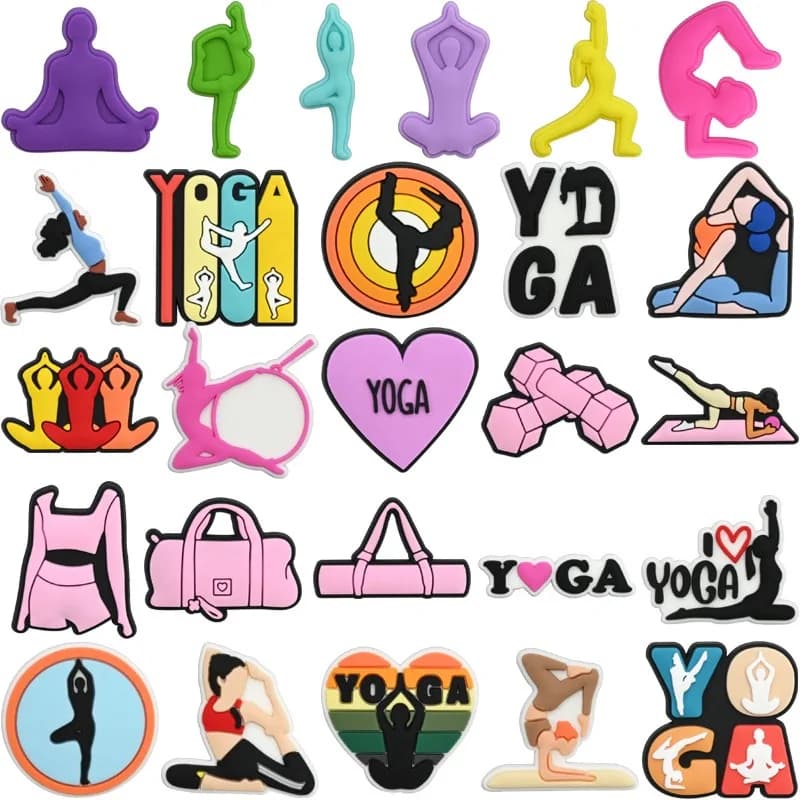 1-26 Pezzi Charm per Scarpe in PVC con Asanas Yoga, Decorazioni per Scarpe Sportive 'I Love Yoga', Ideali come Regalo di Compleanno per Donne