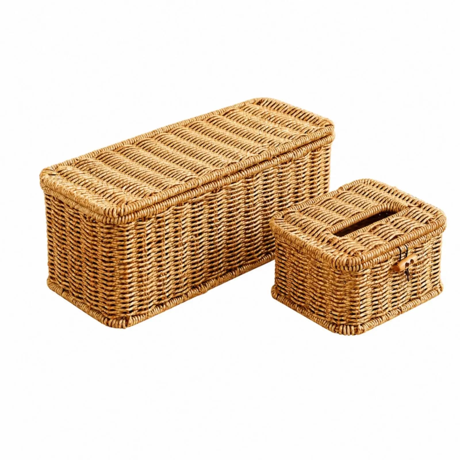 Faux-Rattan Woven Cable Management Box Enclosed for Desktop, Living Room, Bedroom