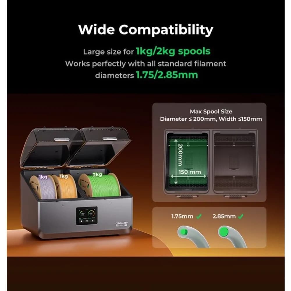 Essiccatore per Filamenti Stampante 3D, Box con 4 Bobine, Riscaldamento PTC, Circolazione Aria Calda a 360°, Deumidificatore e Contenitore per PLA, ABS, PETG, Nylon, PA, TPU