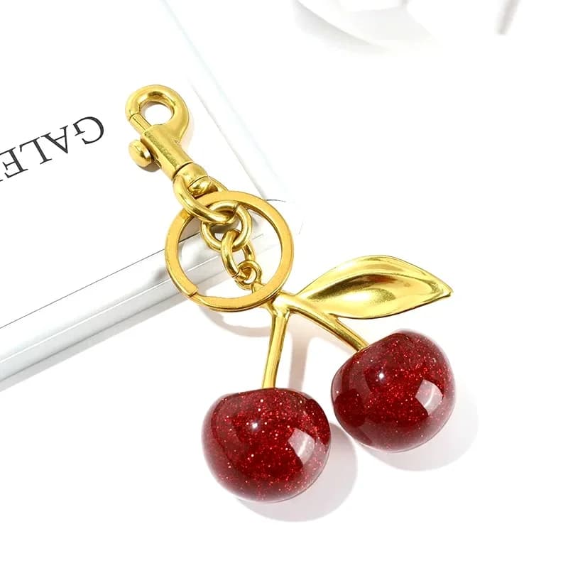 Cute Red Cherry Pendant Keychain Fashion Charm Ornament for Car Key Handbag Decor Women Trendy Gift