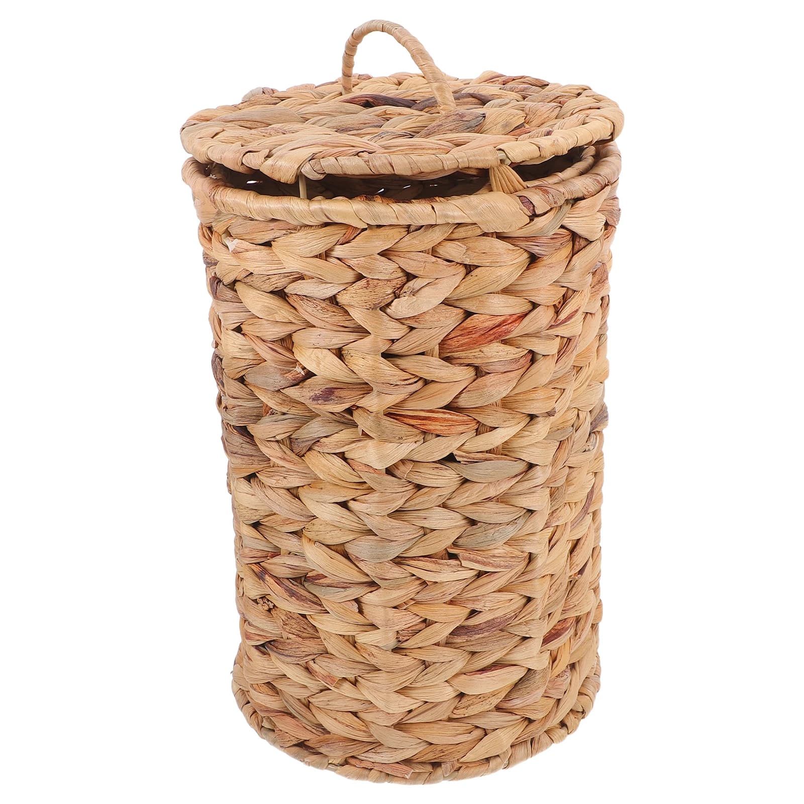 Cestino per Rifiuti in Vimini Intrecciato a Mano, Cesto Decorativo in Rattan Naturale con Coperchio, Contenitore per Camera da Letto, Ufficio, Scrivania
