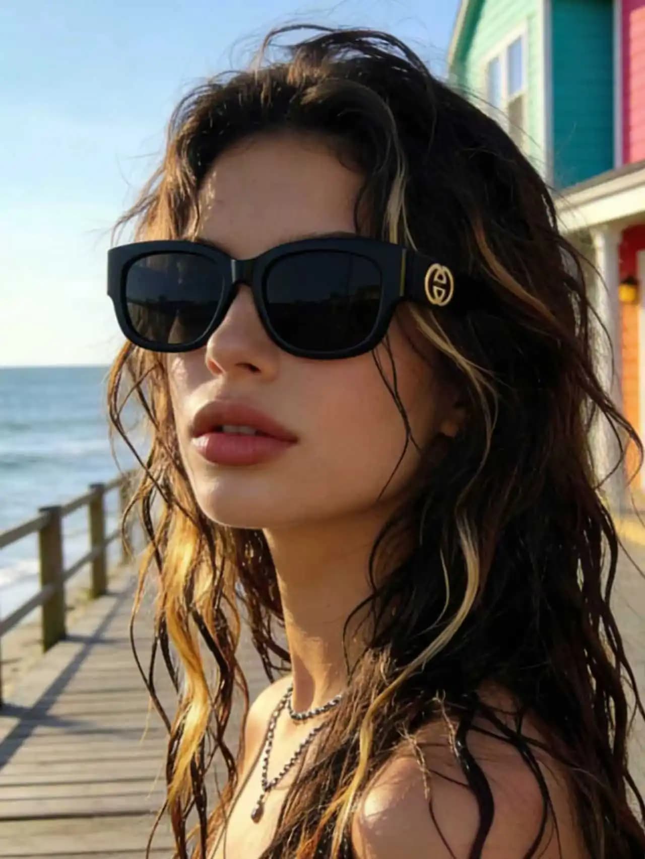 Occhiali da Sole Quadrati Grandi con Montatura, Stile Coppia, per Foto Quotidiane, Occhiali da Sole Dolci e Trendy, Specchietti Solari Casual da Esterno