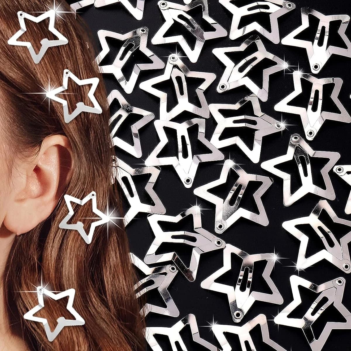 Lotti 3.2cm silver star hair clips metal yk2 hairpins clips woman ins fahsion hairpin accessories for headdress